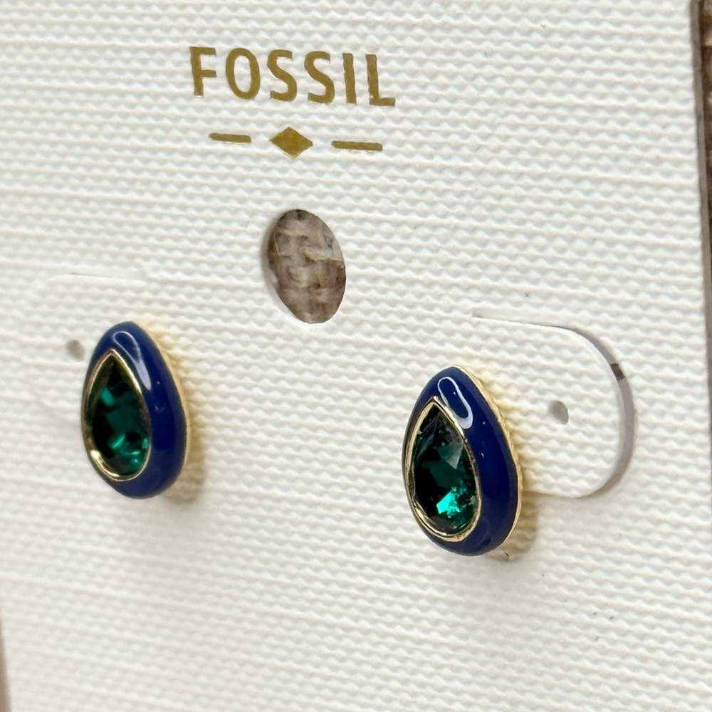 Fossil Candy Jewels Blue Enamel and Green Crystal Stud Earrings